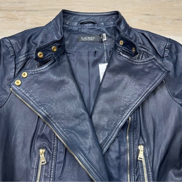 Ralph Lauren Tumbled Leather with Asymmetrical Zip moto jacket. - Picture 4 of 8